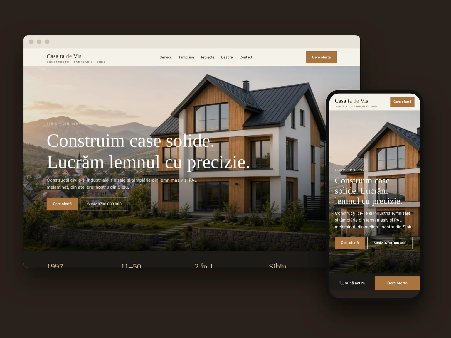 Concept site de prezentare Casa ta de Vis, pe desktop și mobil