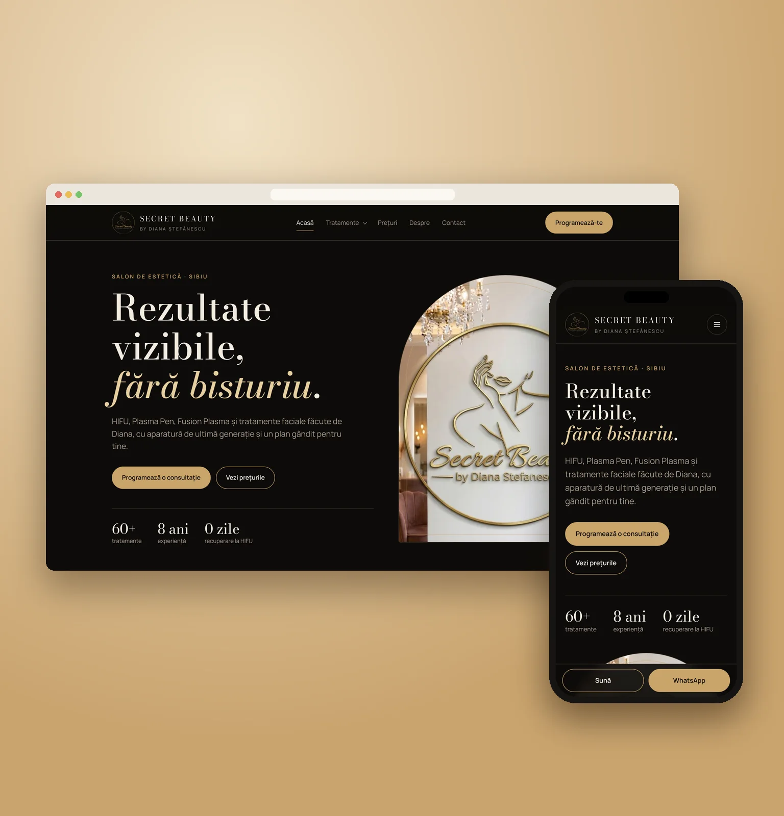 Site-ul Secret Beauty Sibiu, pe desktop și mobil