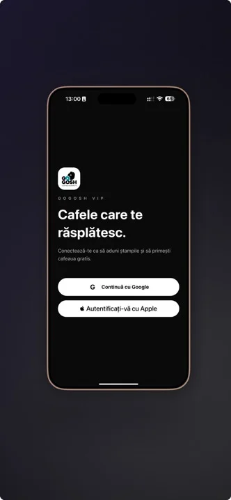 Gogosh VIP: autentificare cu Google sau Apple